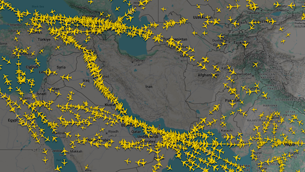 Flights appear to be skirting Iran's borders after it closed its airspace today.