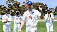 Jackson Bird celebrates his seven-wicket haul against South Australia. 