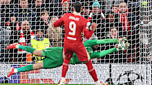 Darwin Nunez of Liverpool sees his penalty saved by Gianluigi Donnarumma of Paris Saint-Germain.