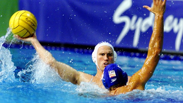 Daniel Marsden, in the white cap, for Australia against Italy in the 2000 Games.