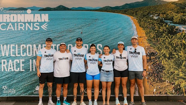Olive Snell, centre, with her fellow IRONMOB team members ahead of IRONMAN Cairns.