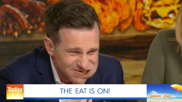 David Campbell tries to eat as many vegan koftas as he can in a minute.