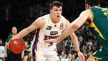 Dejan Vasiljevic of the Kings dribbles the ball during game two of the NBL Grand Final series against the Tasmania JackJumpers.