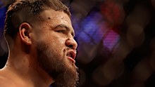 Tai Tuivasa during his fight against Derrick Lewis earlier this year. 
