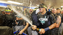 Seattle Mariners players celebrate after their series win over Toronto.