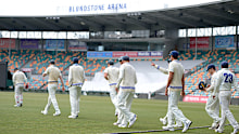 NSW take the field during day one of the Sheffield Shield match against Tasmania in March.
