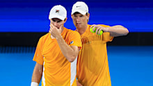 John Peers and Luke Saville during their doubles win.