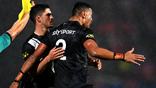 Ronaldo Mulitalo celebrates after scoring for New Zealand against Tonga.