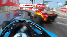 Scott McLauglin (No.3) and Romain Grosjean (No.28) make contact.