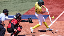 Chelsea Forkin bats during Australia's loss to Canada.
