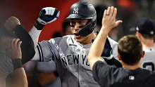 Aaron Judge celebrates after his 50th home run of the 2022 season. 
