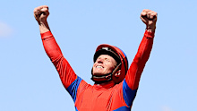James Mcdonald celebrates after winning the Melbourne Cup.