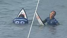 Sally Fitzgibbons reacts after defeating world No.1 Caitlin Simmers in the round of 16 at the Rip Curl Pro at Bells Beach