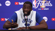 Draymond Green talks to reporters before the NBA Finals.