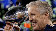 Pete Carroll celebrates his Super Bowl victory with the Seahawks.