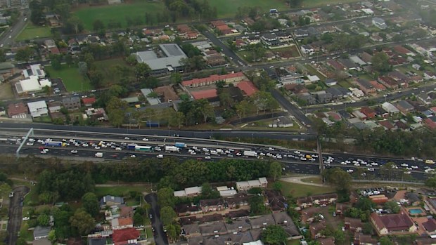 Eight car crash on M4 at Holroyd at Sydney's west.