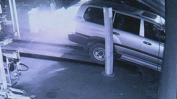 An investigation is underway after a car was used to break into two Adelaide businesses.