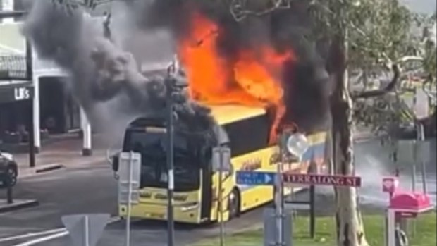 A bus driver and a local woman are being hailed as heroes after rescuing 33 children from a burning school bus on the NSW South Coast this morning. 