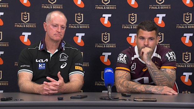 Michael Maguire speaks to the media after the Broncos' win over the Panthers.