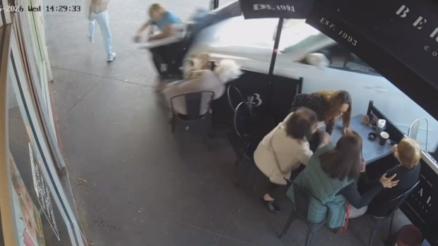 CCTV caught the shocking moment the two women were hit by the car outside the Melbourne cafe.