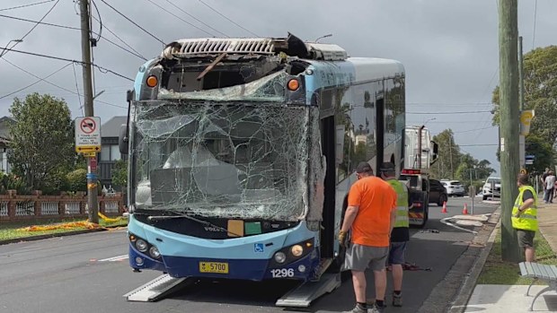 Dramatic pictures show a bus which crashed into a house in Sydney's West.The accident happened 10am, police say.
The bus hit the home on Guildford Road, Guildford, smashing down walls and collapsing part of the roof.