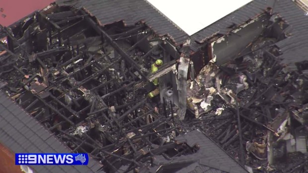 A 55-year-old man is in hospital with serious burns after a Sydney home was engulfed by a raging inferno.The blaze is under investigation with neighbours saying they heard an explosion in the moments before flames several high engulfed the building in the south-west.