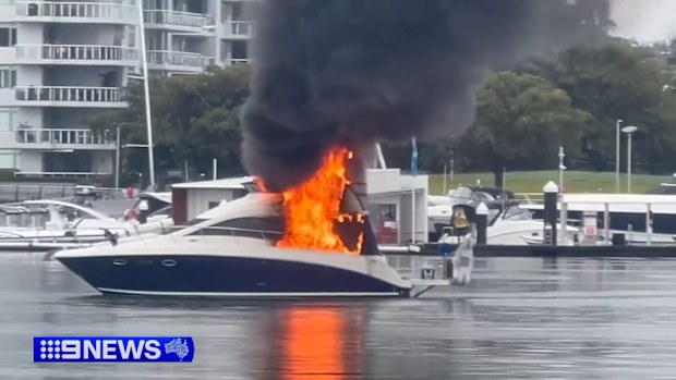 Emergency responders were called to a Sydney marina after a motor yacht burst into flames this morning.