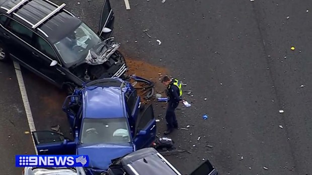The cars collided near the Stud Road off ramp just after 2pm police said.