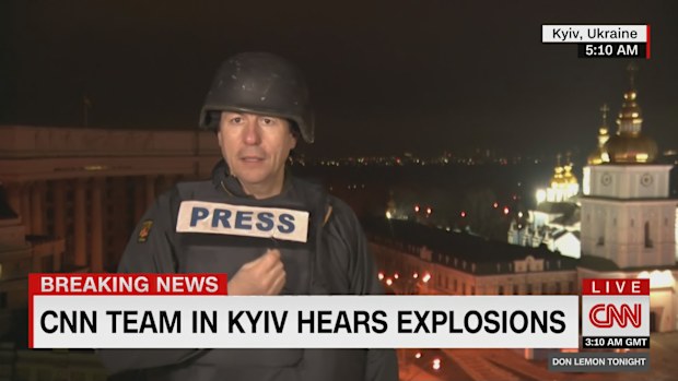 A CNN reporter has heard loud explosions in Ukraine's capital while live on air.