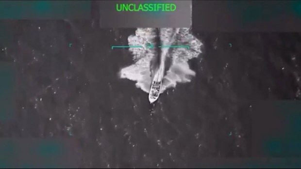 A boat shortly before it is hit by a strike on September 2.
