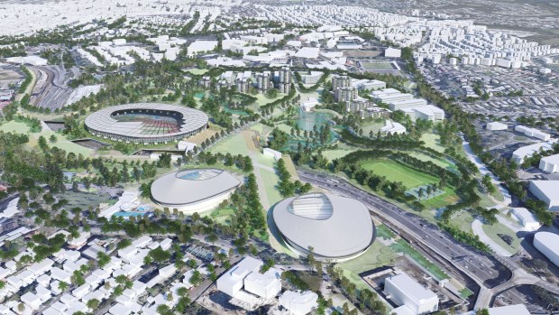 An artist's impression of how Victoria Park and Spring Hill will look come Brisbane 2032.