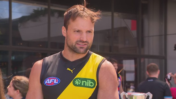 Richmond captain Toby Nankervis speaks to Nine at the AFL Captain's Day.
