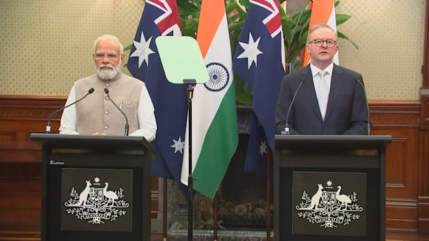 Indian Prime Minister Narendra Modi and Australian Prime Minister Anthony Albanese.