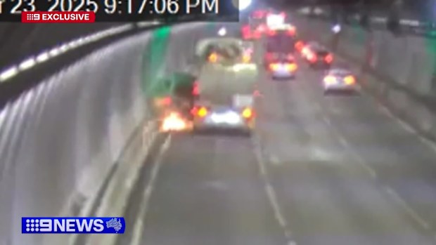 A Melbourne driver has had an incredible escape after their car was crushed by a tanker truck against the barrier of a Melbourne tunnel last night.