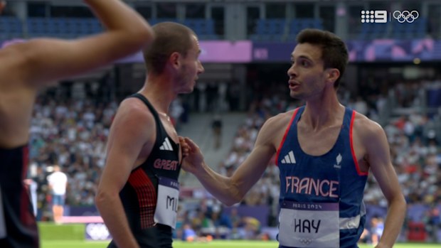 Team GB's George Mills and France's Hugo Hay involved in heated exchange.