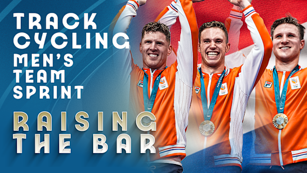 Dutch cyclists Roy van den Berg, Harrie Lavreysen and Jeffrey Hoogland.