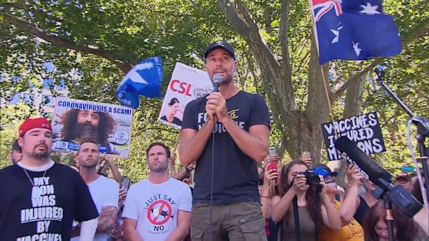 Pete Evans spoke at the Sydney rally.