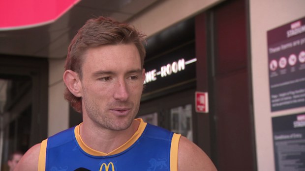 Harris Andrews speaks to Nine at the AFL Captain's Day.