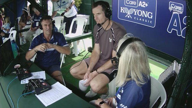Andy Murray talks to Pat Cash in commentary.