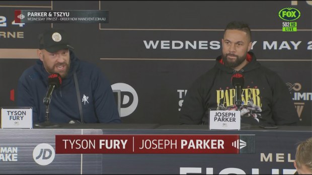 Boxing champion Tyson Fury crashed a press conference ahead of Joseph Parker fighting Faiga Opelu.