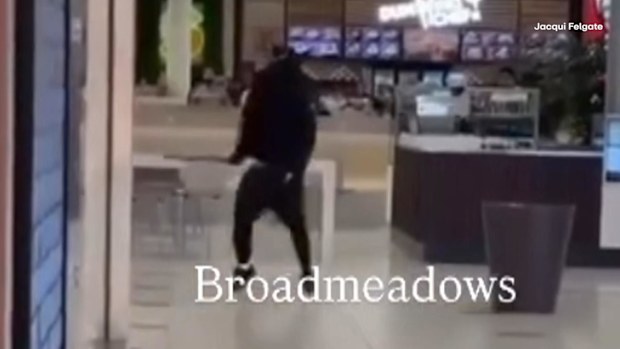 Two groups fought in a car park at Broadmeadows Central in the city's north at 7.20pm yesterday before continuing the clash inside.