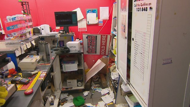 Two stores in Melbourne's south-east have been ransacked by thieves who made off with cigarettes, cash and chocolate.This is the fourth time one of the business has been targeted.