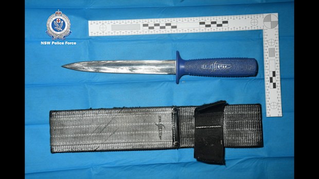A knife found in the back of the abandoned Subaru.