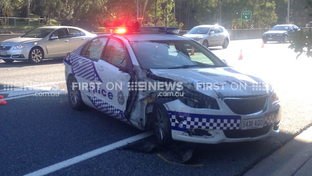 The damaged police car. (9NEWS)