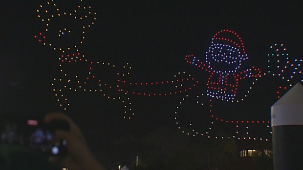 A futuristic Christmas celebration in Perth went wrong when 50 drones worth $100k plunged into the Swan River river.City of Perth's mayor blamed '"technical issues" for the mishap at the city's Summer Nights City of Lights event on Sunday night.