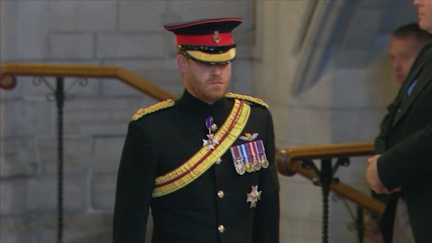 Prince Harry wore a military uniform at the grandchildren's vigil for Queen Elizabeth II.