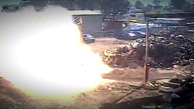Footage of the incident showed a huge inferno break out, followed by the harrowing sight of O'Keefe emerging from the smoke.