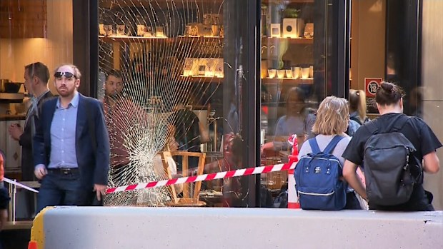 The cafe the truck crashed into during the theft.