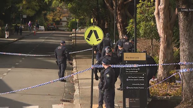 Counter-terrorism police are investigating after a 14-year-old boy was dressed in camouflage when he allegedly stabbed a student at the University of Sydney. 