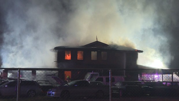 The two-storey home on Sixth Avenue in Austral went up in flames at about 4am today. 